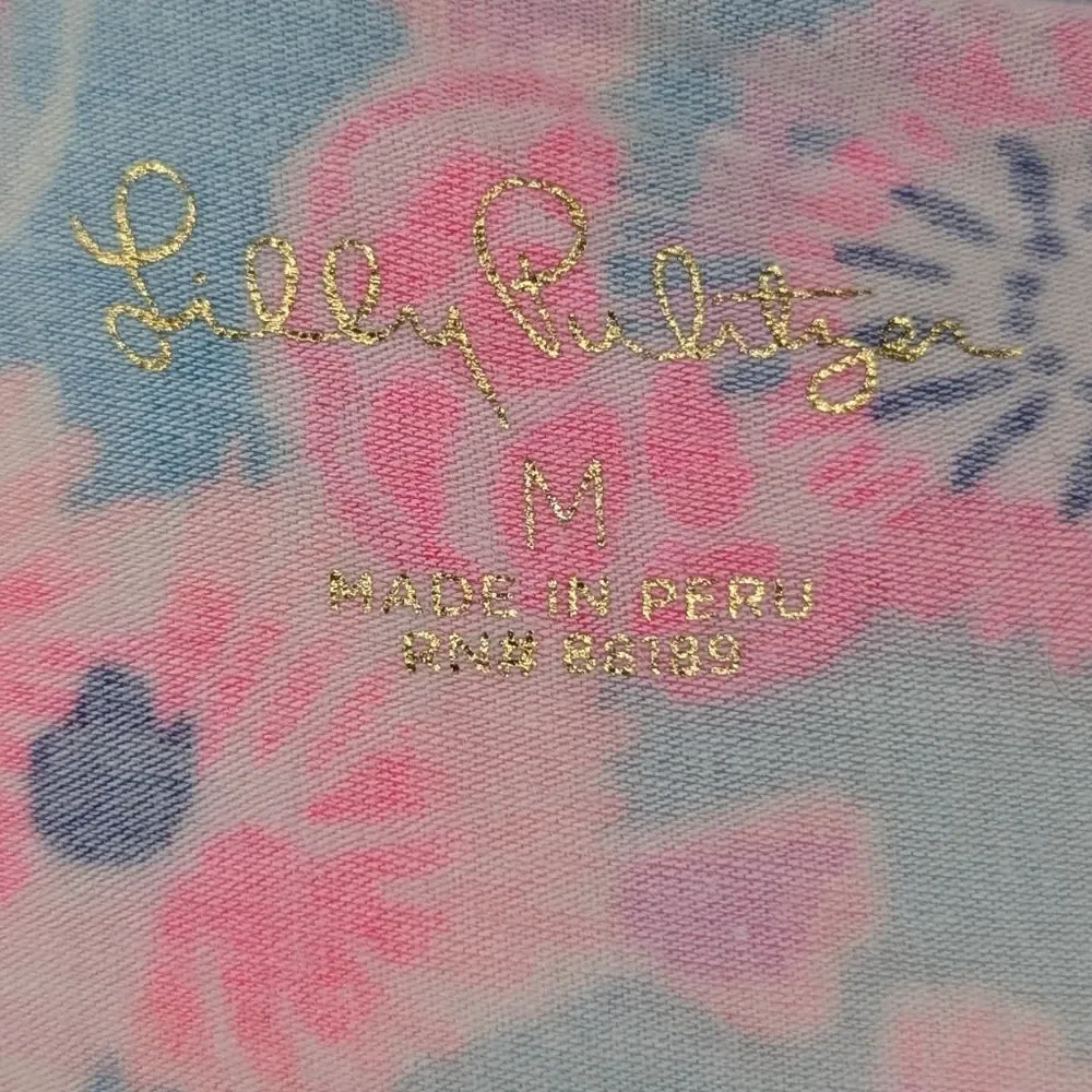 Lilly Pulitzer Blue Hot Pink Turtle Coral Long Sleeve Finn Shirt Blouse Medium - Picture 8 of 9